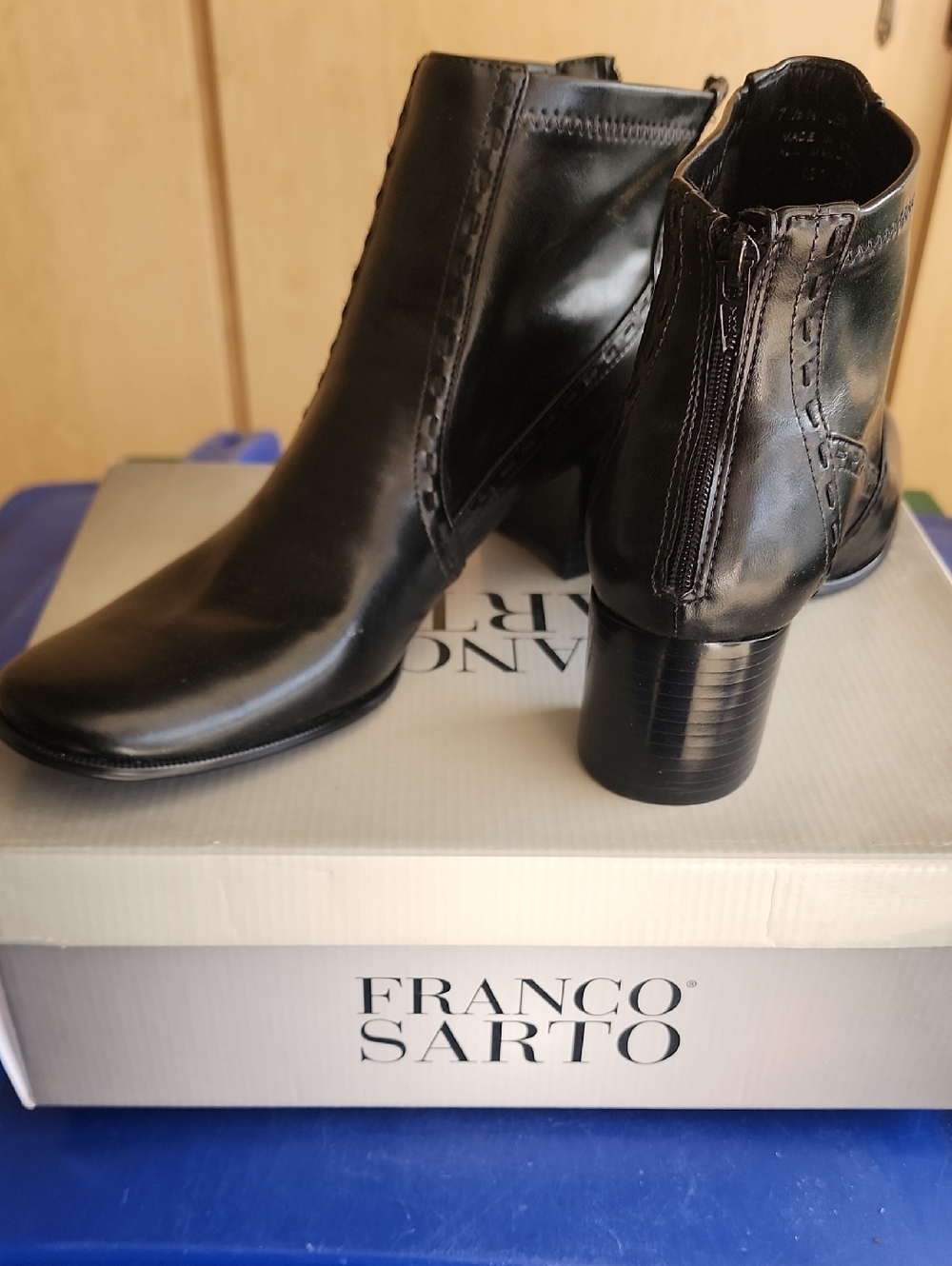 Franco Sarto Shiny Black Leather Ankle Booties